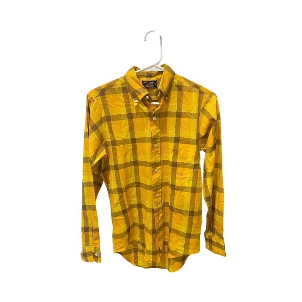 VTG SEARS Student Youth Vintage Button Down Shirt in Yellow Plaid Size XL - Picture 2 of 5